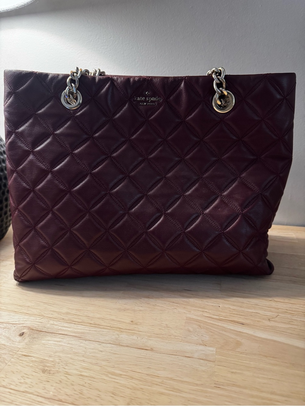 kate spade Quilted Leather Tote in Burgundy with Chain Straps